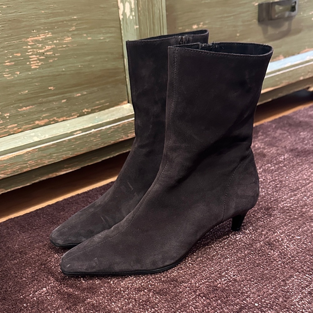 Zara Brown Suede Kitten Heel Boot